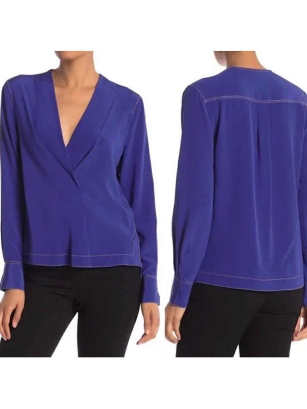 rag & bone Cobalt V-Neck Long Sleeve Silk Blouse